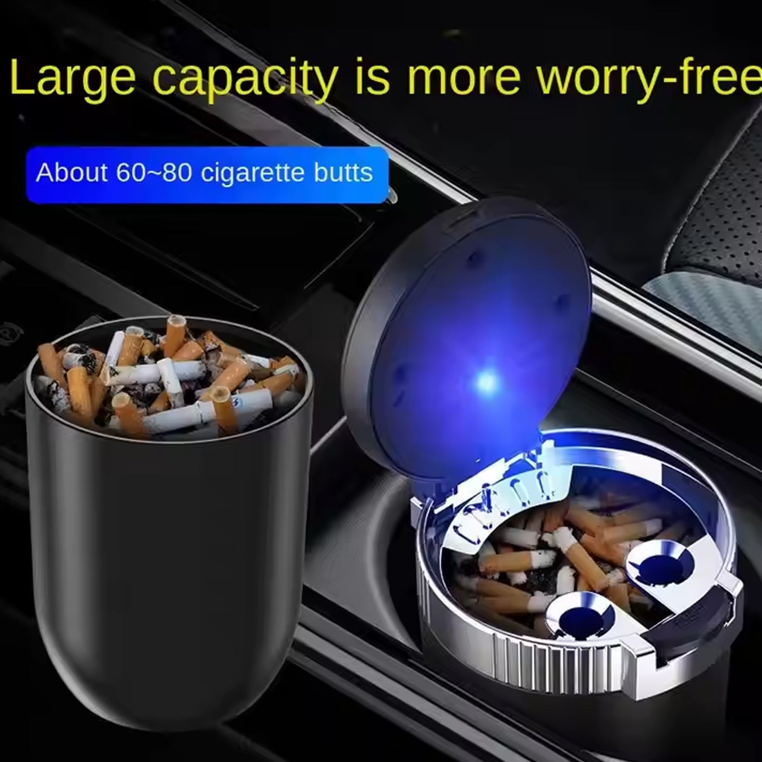 Portable Car Ashtray with Lid and Blue LED Light (1 Pc) Portable Car Ashtray with Lid and Blue LED Light (1 Pc)